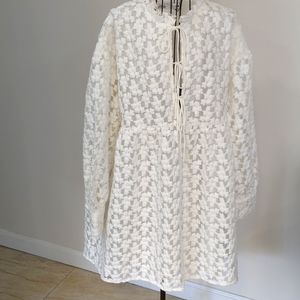 Zara White Floral Lace Long-Sleeve Dress